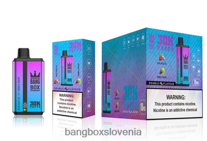 Bang Box Vape Cena - Bang Box 30000 vdihov dvojnih okusov blue razz ice & double grape 4PNRF872